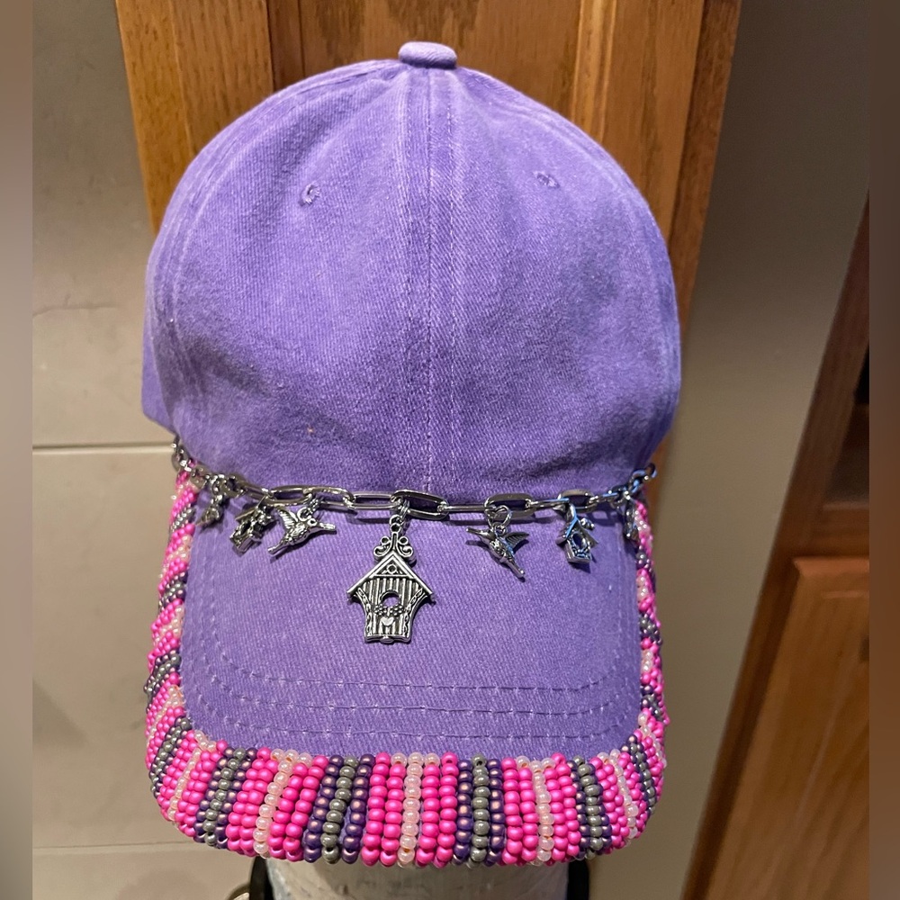 Purple Beaded Charm Baseball Cap